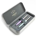 Parker Jotter Originals Lilac ir Pastel Blue Tu&scaron;inukų dovanų rinkinys su metaliniu dėklu