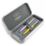 Parker Jotter Originals Lilac ir Yellow Tu&scaron;inukų dovanų rinkinys su metaliniu dėklu