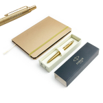 Parker Monochrome aukso spalvos ra&scaron;iklio dovanų rinkinys 2122754 su graviruotu užra&scaron;ų knygute