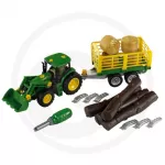 Žaislinis Klein John Deere traktorius su medžių ir &scaron;ieno priekaba