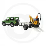 Bruder Land Rover džipas su priekaba, JCB kastuvu ir statybininku