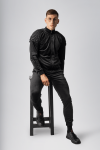 Black velour tracksuit with pleats and higher collar - XXL