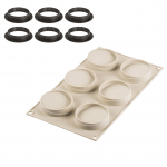 SILIKOMART silikoninės kepimo formos ir žiedų rinkinys "Mini glam", 6 x 46 ml (viso: 276 ml)