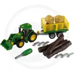 Žaislinis Klein John Deere traktorius su medžių ir &scaron;ieno priekaba
