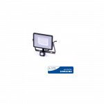30W LED prožektorius V-TAC, 3000K (&scaron;iltai balta), su judesio davikliu, juodu korpusu, SAMSUNG LED chip