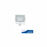 30W LED prožektorius V-TAC, 3000K (&scaron;iltai balta), su judesio davikliu, baltu korpusu, SAMSUNG LED chip