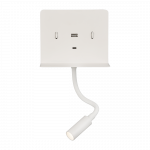 9W LED sieninis &scaron;viestuvas CALMA, baltas, 3000K, su skaitymo &scaron;viestuvėliu ir USB, A3836001B