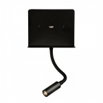 9W LED sieninis &scaron;viestuvas CALMA, juodas, 3000K, su skaitymo &scaron;viestuvėliu ir USB, A3836001N