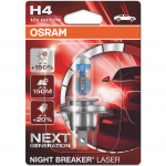 H4 OSRAM NIGHT BREAKER LASER +150% &scaron;viesos, +150m &scaron;vietimo, +20% baltumo halogeninė lemputė
