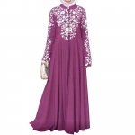 Musulmonų moterų ilgomis rankovėmis &bdquo;Abaya&ldquo; suknelės, stovinčios apykakle, gėlėtos &bdquo;Kaftan Maxi&ldquo; suknelės XL rožinė raudona spalva