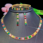 CMM 3vnt Top Blizganti daugiaspalvė CZ Indian Round Choker karoliai auskarai apyrankės papuo&scaron;alų rinkinys i&scaron;leistuvių pokylio kostiumo suknelės priedai