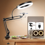 Profesionalus telefono stovas vir&scaron; galvos su užpildymo &scaron;viesa tiesioginėms transliacijoms, stalo įra&scaron;ams, vlogams ir knygų fotografijai Clip-on bracket + 26cm shadowless lamp white