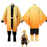 Anime Demon Slayer Kimetsu No Yaiba Agatsuma Zenitsu Cosplay Kostiumai Moteri&scaron;ki Kimono Uniforma Helovino kalėdinio vakarėlio drabužiai 130cm