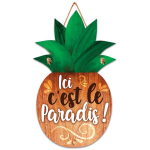 Les Tr&eacute;sors De Lily [Q7103] - Plaque bois 'Messages' marron vert (Ananas - Ici c'est le Paradis ! ) - 24x13 cm ruda