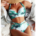 Moteri&scaron;kas seksualus bikinis, 2023 m. vasaros dviejų dalių marmuro ra&scaron;to maudymosi kostiumėlis, moteri&scaron;kas push Up, apjuostas, priekinis maudymosi kostiumėlis auk&scaron;tu juosmeniu XXL žalia