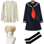 Anime My Hero Academia Boku No Hero Academia Cosplay kostiumas Himiko Toga JK uniforminis megztinis paltas Helovino drabužiai XXXL-(Suit+Wig) juoda