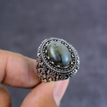 Natural labradorite Gemstone Handmade 925 Sterling Silver Ring Size 11 H1f83