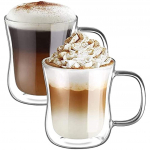 2x350 ml stikliniai kavos puodeliai, dvigubos sienelės akiniai su Asa, borosilikatiniai stikliniai puodeliai arbatai, kavai, pienui, lattei, machiato 9x9x11cm