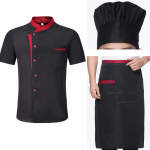 Unisex virėjo uniforma vie&scaron;bučio virtuvė darbo drabužiai trumpomis rankovėmis virėjo restorano uniforma kulinariniai mar&scaron;kiniai Striukė + skrybėlė + prijuostė