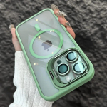 Prabangus magnetinis smūgiams atsparus telefono dėklas, skirtas iPhone 16 15 14 13 12 11 Pro Max Plus Funda stovo stiklo objektyvo apsauga galinis dangtelis iPhone 16 Pro &scaron;viesiai žalios spalvos