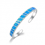 Ekopdee Mėlynojo Ugnies Opalo Akmens Atviri Bangles Sidabruoti Reguliuojami Minimalistiniai Apyrankių Papuo&scaron;alai Geriausios Dovanos Mergaitei Moterims adjustable opening