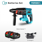 YOFIDRA 26MM be&scaron;epetis elektrinis gręžtuvas su &scaron;epetėliu, daugiafunkcis sukamasis akumuliatorinis įkraunamas elektrinis įrankis, skirtas Makita 18V baterijai 2xBattery-EU plug