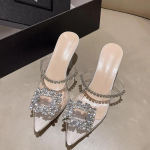 2024 m. Nauji madingi smailianosiai kri&scaron;toliniai permatomi moteri&scaron;ki auk&scaron;takulniai vasariniai laisvalaikio siurblys moterims Zapatos Mujer 35 sidabras