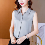 Temperamentingas Komuterinis Profesionalus Satino Mar&scaron;kinys Naujas Moteri&scaron;kas Liemenės Mar&scaron;kinys Berankovis Laisvas Polo Apykaklės Baltas Topas M