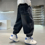 Berniukų drabužiai Džinsai Vaiki&scaron;kos tvirtos ir gražios pavasario ir rudens kelnės Korėjieti&scaron;ko stiliaus kasdienės kelnės kūdikiui 120 juoda