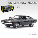 1:24 Naujas Challenger 1970 Greiti ir įsiutę 7 Lydinio automobilio modelis Diecast Žaislas su garsu ir &scaron;viesa Transporto priemonės dekoracija Ornamentai Vaikų dovana juoda