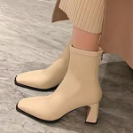 Žieminiai Ankle Boots Moteri&scaron;ki Batai Odiniai Kvadratiniu Pir&scaron;tu Auk&scaron;takulniai Seksualūs Batai 2025 Mados Trend Stambūs Kulniukai Goth Chelea Botas Mujer 40 beveik baltos spalvos