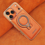 Magnetinis odinis telefono dėklas su stoveliu IPhone 18 Pro Max 17 16 14 Atsparus smūgiams PU dangtelis Galvanizuotas verslo stilius iPhone 18 Pro Max
