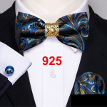 Barry.Wang Bowtie vyrams Paisley Plaids Silk Pretied Bowtie Hanky ​​rankogalių sąsagų rinkinys LH-0925