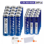 PALO 1.5V AA 2800mWh & 1110mWh AAA Įkraunama baterija USB baterija Įkraunama ličio jonų ličio baterija aa aaa baterija 12PCS+12PCS