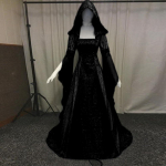 Moteri&scaron;ka Cosplay suknelė ilgomis rankovėmis su gobtuvu M juoda