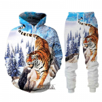 Juoda ir balta The Tiger 3D Printed Vyri&scaron;ki megztiniai, gobtuvai, komplektas Vyri&scaron;kas sportinis kostiumas/liūtas/kelnės Sportinė apranga pavasario ruduo M