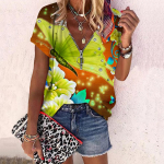 Moteri&scaron;ki palaidinės vasaros naujos mados rožių gėlė Puo&scaron;nios gėlės margintos kasdienės užtrauktuku V formos i&scaron;kirpte trumpomis rankovėmis XS mėlyna