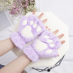 Kawaii mielos katės letena pūkuotos letenos be pir&scaron;tų pir&scaron;tinės &scaron;iltos mink&scaron;tos pliu&scaron;inės moteri&scaron;kos puspir&scaron;tės pliu&scaron;inės kum&scaron;tinės žieminės Kalėdinės dovanos One Size violetinė