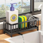 1 vnt. kempinės nutekėjimo stovas, nerūdijančio plieno virtuvės kriauklės &bdquo;Caddy&ldquo; kempinių laikiklis su skirstytuvu, indų muilo &scaron;epečiai, kempinės, namų virtuvės reikmenys juoda