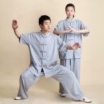 Kung Fu drabužiai Kinų Tai Chi kostiumas Lininis kovos menų uniforma Taiji Lauke Pasivaik&scaron;čiojimas Rytinis Sprots Kvėpuojantis Taijiquan rinkinys L mėlyna-pilka spalva