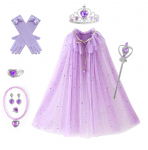 Mergina, blizgučiai, rai&scaron;teliai, apsiaustas, suknelė, princesė, aksesuarai, Aurora Cape, karūna, stebuklinga lazdelė, karoliai, pir&scaron;tinių rinkinys, Cosplay mantija S(2-3T) violetinė