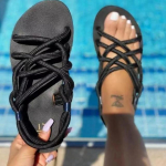 Sandalai Moteri&scaron;ki Batai Pintos virvutės Paplūdimio batai atviri Moteri&scaron;ki paplūdimio sandalai Romėni&scaron;ki Gladiator Sandalai Neslystantys Flip Flop 35 juoda