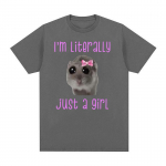 A&scaron; tiesiog mergina Liūdnas žiurkėnas Mielas Juokingas Meme mar&scaron;kinėliai Vyri&scaron;ki mar&scaron;kinėliai su i&scaron;kirpte trumpomis rankovėmis Unisex Kawaii esteti&scaron;ki mar&scaron;kinėliai. S juoda