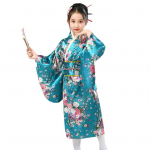 1 Japoni&scaron;ko kimono ry&scaron;kaus vy&scaron;nių žiedų spaudinio rinkinys Lengvas dėvėti Cosplay mokyklos pasirodymų kimono mergaitėms 140cm mėlyna