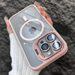 Prabangus magnetinis smūgiams atsparus telefono dėklas, skirtas iPhone 16 15 14 13 12 11 Pro Max Plus Funda stovo stiklo objektyvo apsauga galinis dangtelis iPhone 16 Pro Max rožinė