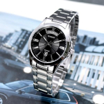 Casio Klasikinis, plonas, apvalus, dienos datos analoginis vyri&scaron;kas madingas metalinis laikrodis black