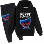 Vaiki&scaron;kas 3D džemperis Huggy Wuggy megztinis sportinis kostiumas Poppy Playtime vaiki&scaron;kas megztinis + kelnės 170cm juoda