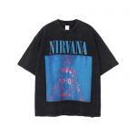 ARTIE Vyri&scaron;ki retro stiliaus mar&scaron;kinėliai trumpomis rankovėmis su Nirvana spauda, laisvo kirpimo L