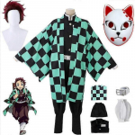 Anime Demon Slayer Kamado Tanjirou Cosplay kostiumas Kimetsu No Yaiba Animacinių filmų kostiumas Sutis Perukai Helovinas vaikams Suaugusiųjų CosParty 140 žalia