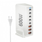 600W 8 prievadų įkrovimo stotelė, USB C greito įkrovimo adapteris, i&scaron;manusis didelės spartos įkroviklis su LED indikatoriumi EU Plug balta